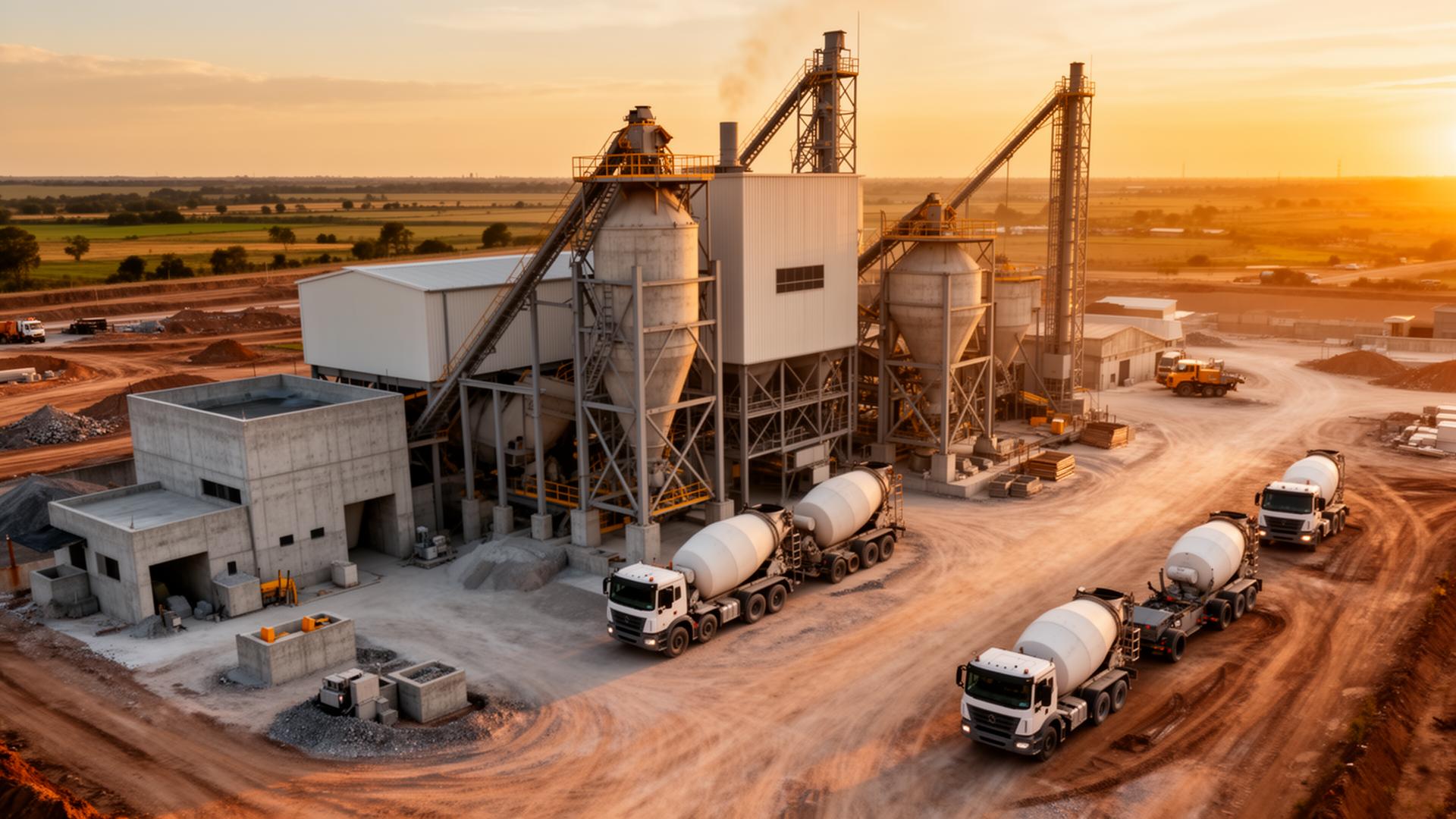 Cement factory at sunset